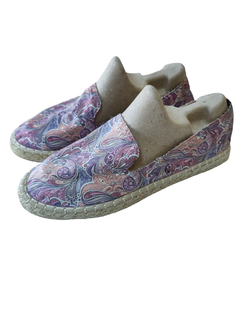 Monroe and Main Womens Sz 39 EU 8.5 US Paisley Purple Espadrille Slip On Shoes